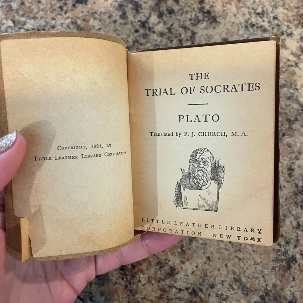 Antique Little Leather Library Book- Trial of Socrates
